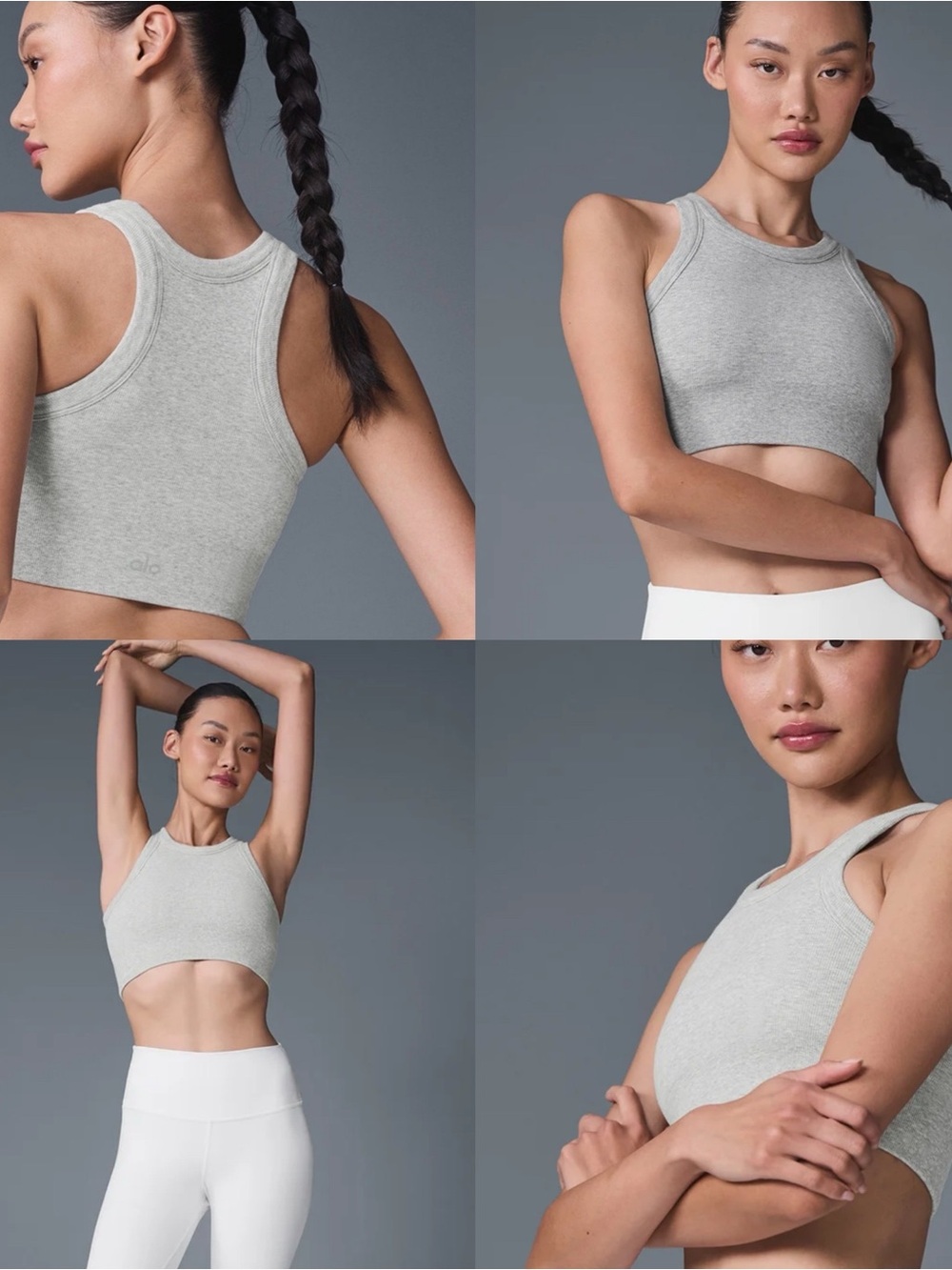 NWT $75 Alo Yoga Sports Bra Womens Gray Seamless Delight High Neck Ribbed Knit